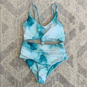Teal Tie Dye High Waist Bikini Small